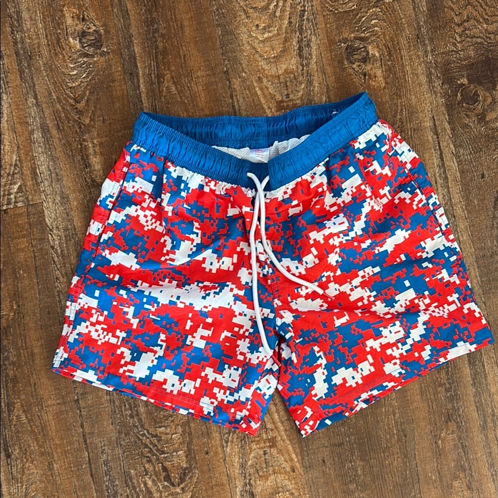 Men's Red and Blue Swim Shorts